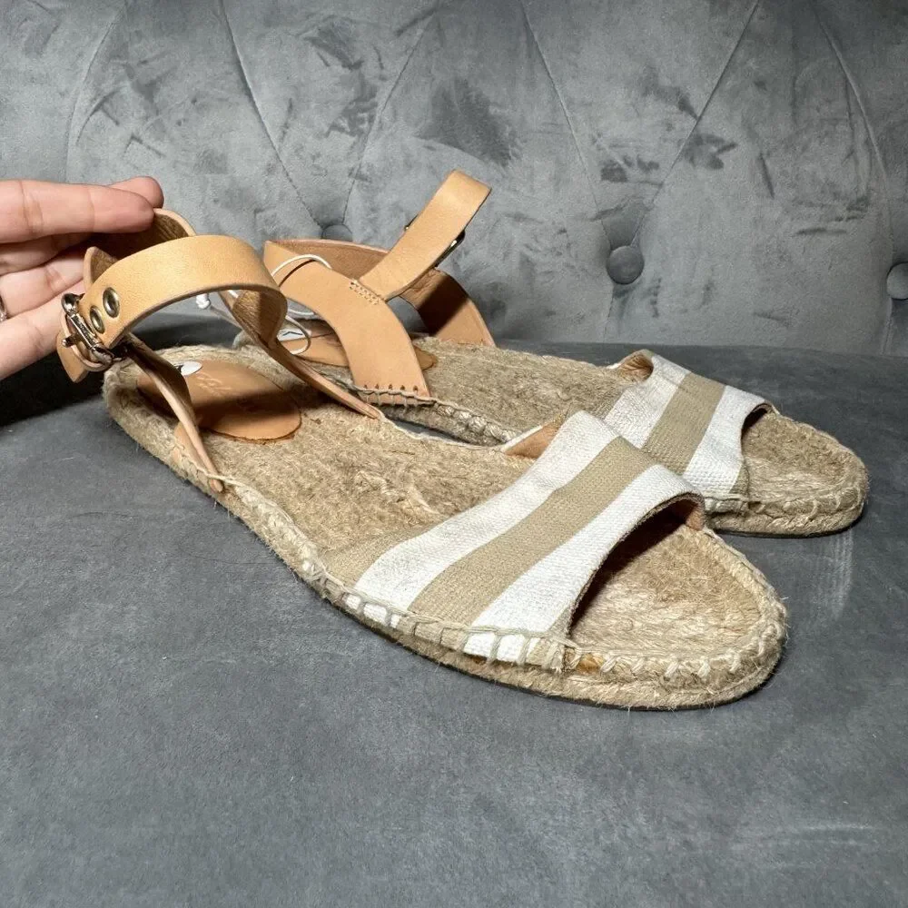 Coach Rena Bleeker Cabana Khaki White Striped Espadrille Sandal‎ Size 7 vintage